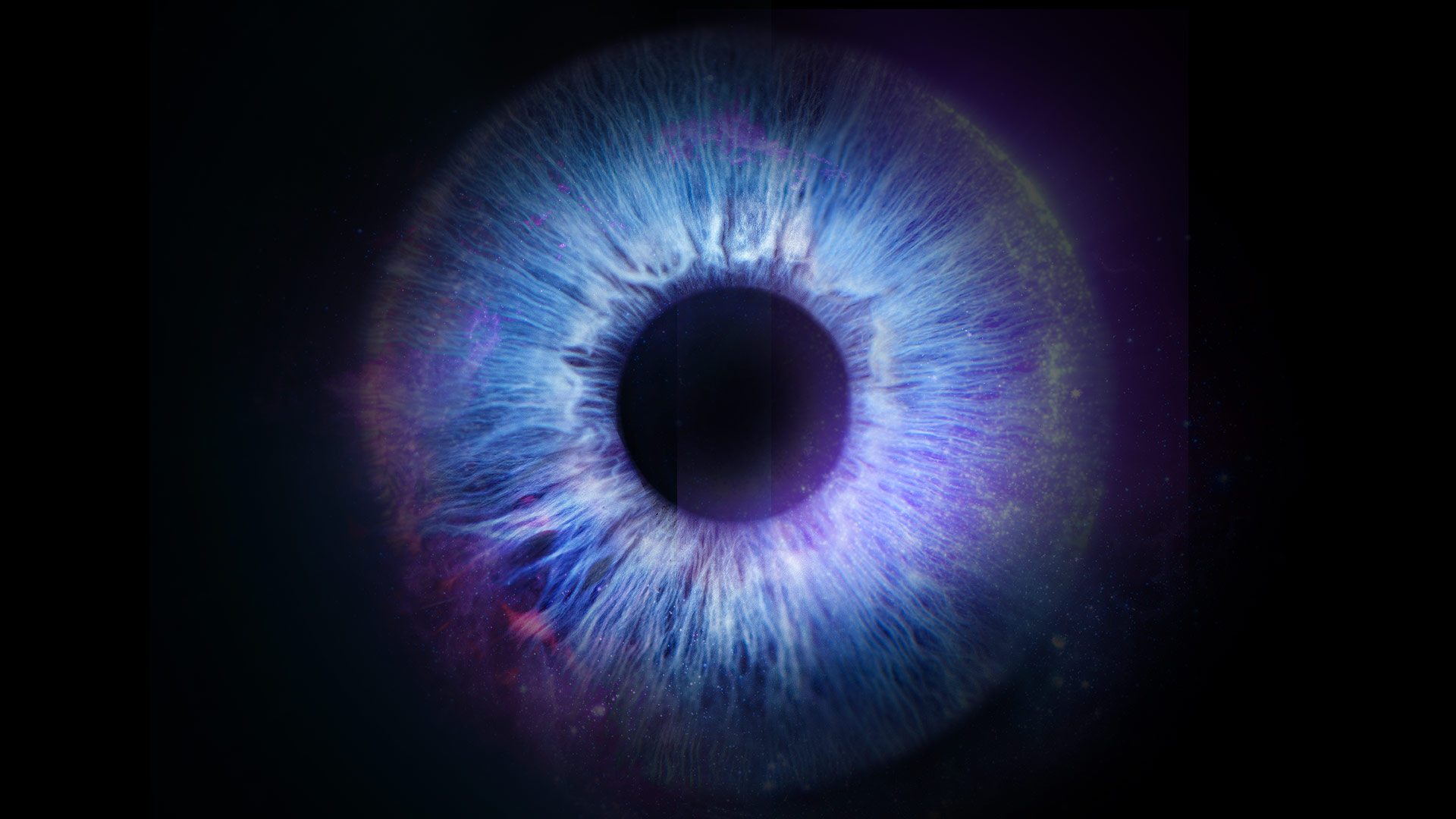 Blue eye with electricity in the iris