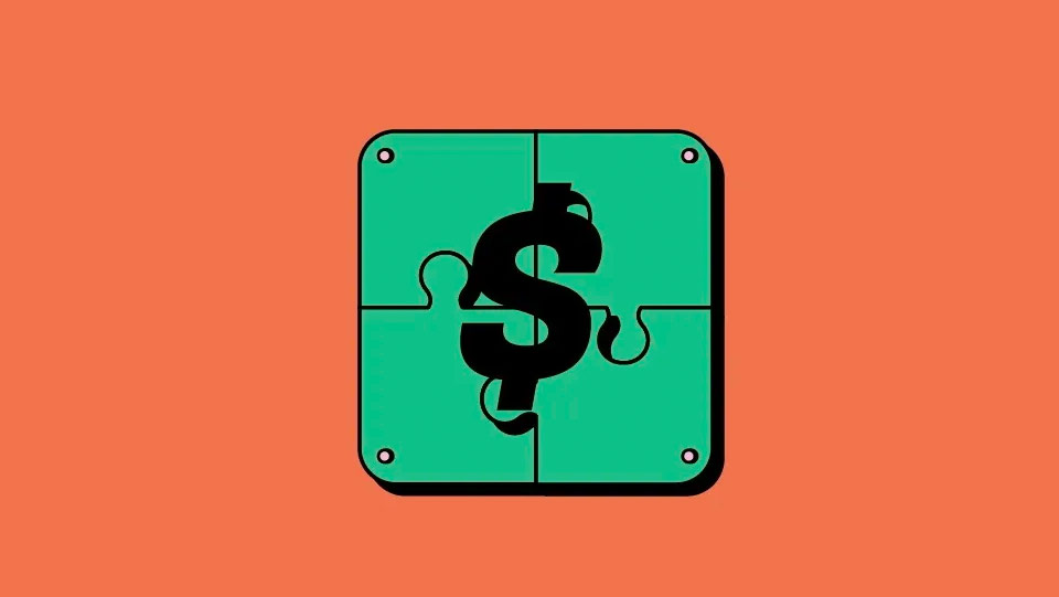 4 piece jigsaw puzzle with dollar symbol