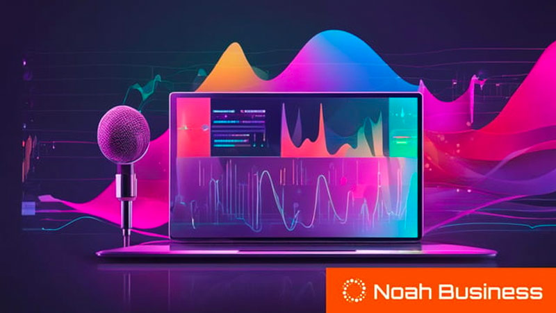 Illustration of podcaster's laptop and microphone