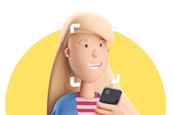 Character looking at phone